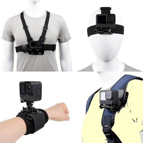 Accessories Kit Camera Body Belt Mount Head Strap Chest Strap Harness with 360° Rotating Wrist Strap and Phone Holder for Gopros Heros Insta360 One Mobile phones.