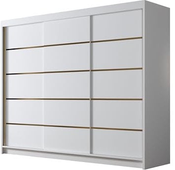 Mirjan24 Kleiderschrank mit Goldverzierung Aramao VII 250 cm Breit, Garderobenschrank, Schlafzimmerschrank mit Kleiderstange und Einlegeböden für Kleidung (Weiß)