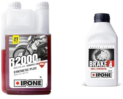IPONE – Huile Moteur Moto 2 Temps R2000 RS – Senteur Fraise - Usage Urbain - Semi-Synthétique & Liquide de Frein et Embrayage Moto – Brake Dot 4 – 100% Synthétique