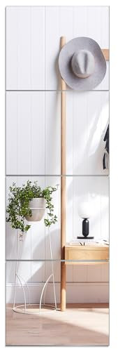 VASUHOME Wandspiegelfliesen aus Glas in voller Länge – [35,6 x 30,5 cm – 4 Stück], rahmenloser Ganzkörperspiegel für Zuhause, Fitnessstudio, Schlafzimmer, Wohnzimmer – vielseitiger Wandspiegel mit
