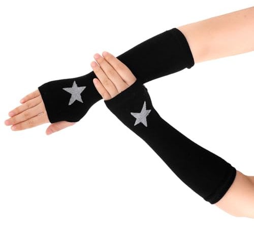 Women Goth Arm Sleeve Goth Arm Warmers Y2k Knitted Fingerless Warm Gloves With Thumb Hole Gothic Steampunk Accessories, Black