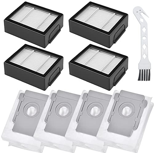 EATBALE Ersatz Zubehör für iRobot Roomba i7 i7+ J7 J7+ i3 i3+ i4 i4+ i6 i6+ I/E/J Serie Saugroboter, 4 Staubsaugerbeutel + 4 HEPA Filter + 1 Reinigungsbürste (8 Stück)