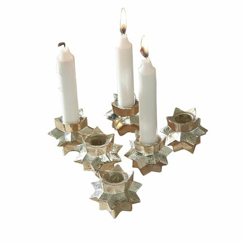 Loberon Kerzenhalter 6er Set Veridell, Sternform-Design, Festlicher Look, für Stabkerzen, Kerzenständer, Dekoration, Wohn-Accessoires, Glas, antiksilber