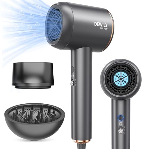 Ionen Föhn mit Diffusor 1800W Haartrockner - DEWILY Schnelltrocknen Fön, Thermostatischer Hair Dryer mit Kontrollleuchten, 2 Geschwindigkeits, 4 Hitzeeinstellunge, Reisefön Klein (Grau & Gold)