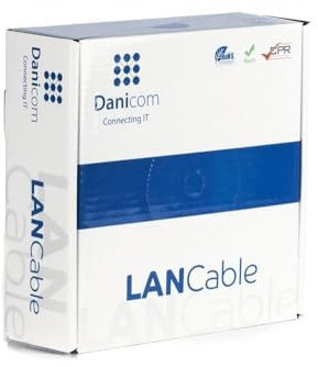 Danicom Rouleau câble flexible gris Cat6 S/FTP CCA - 100m, POE, Ethernet, LAN, câble de raccordement, câble de données, RJ45 - pour armoire de serveur, commutateurs, routeurs, modems !
