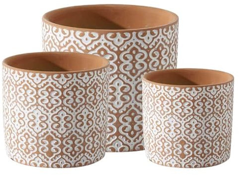 IOEDHW Paquet de 3 Pots de Fleurs en Ciment pour Plantes, jardinière succulente avec Pots de Fleurs en béton Vintage en Relief avec Trou de Drainage, jardinière à Tube Droit Rond pour Plantation