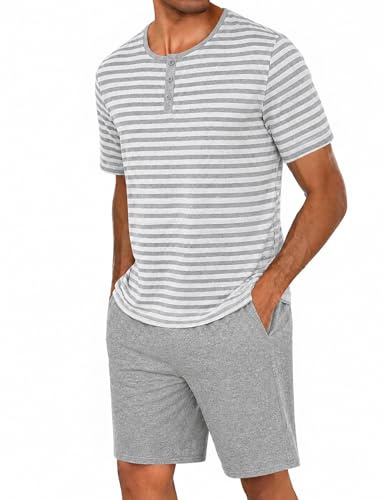 Marvmys Mens Pajamas Set Short Sleeve Nightwear Top & Pants with Pockets | Two Piece Pyjama Sets Casual Loungewear