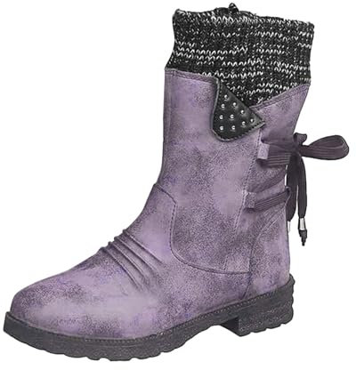 Botas térmicas para mujer, resistentes al agua, botines con tacón, cordones gruesos, botas de invierno para mujer, impermeables, elegantes, con cierre de cremallera, zapatos de invierno, Z02purple, 41