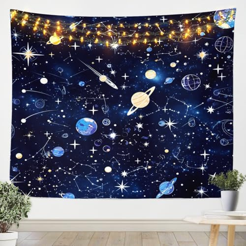 Loussiesd Sonnensystem Wandteppich 148x200cm Konstellation Wandtuch Galaxie Weltraum Universum Planeten 3D gedruckt Raum Wandbehang Dekorativ Schwarz Tapisserie