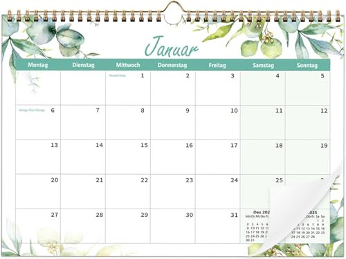 Moseem Kalender 2025 Wandkalender Im A4 Querformat,Monatskalender 2025,Familienplaner 2025 für das Ganze Jahr von Januar bis Dezember