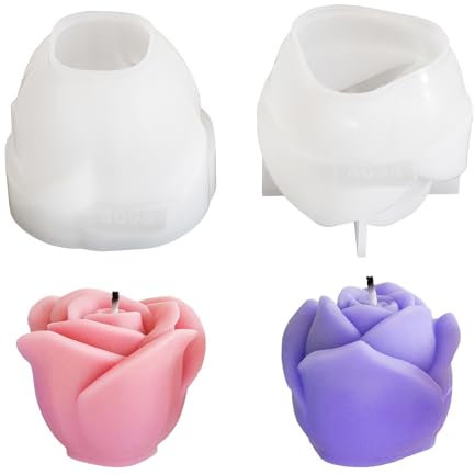 Bekecidi 2 PCS Rose Flower Candle Moulds Silicone, Flower Candle Moulds for Candle Making Epoxy Resin Moulds Rose Silicone Casting Molds for Making 3D Candles Soap Wax DIY Crafts Gifts