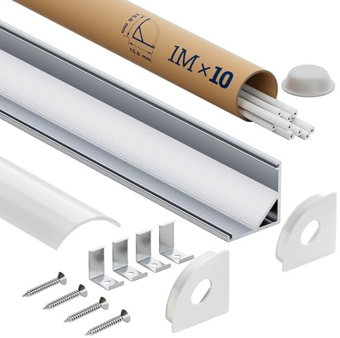 Profilé Alu pour Ruban LED 1m 10 Pièces, Rail LED avec Diffuseur LED Blanc Opale, profilé led encastrable/apparent pour un Éclairage Doux et Homogène, Compatible Bandes led ≤10 mm (SL09, 1M 10 pièces)