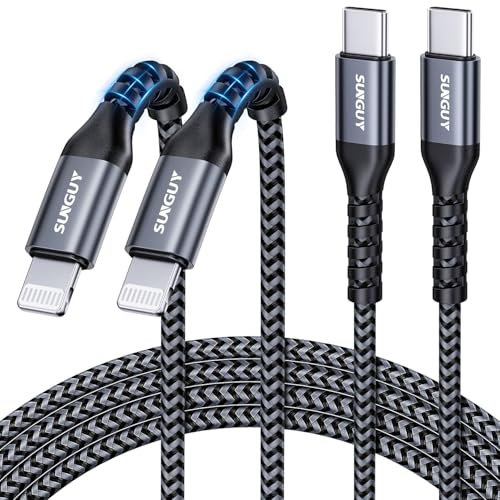 SUNGUY Câble USB C Lightning, [2M 2 pièces] Câble de données certifié MFi Câble de charge USB C vers Lightning iPhone Câble de charge rapide pour iPhone 14/13/12/11 Pro Max Mini/X/XS/Chargeur type C