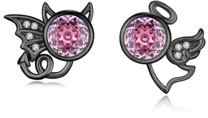 Engel und Teufel Ohrstecker 925 Sterling Silber Zirkonia Rosenschliff Ohrstecker Schmuck Hypoallergen Engel und Teufel Ohrringe Weihnachts für Mädchen Damen(Rosa)
