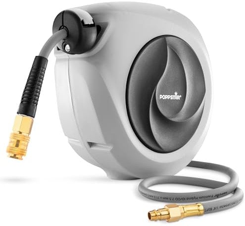 Poppstar Druckluftschlauchtrommel (10m+1m, Durchmesser 5/16 (8x12mm)) Schnellkupplung 1/4 BSPT, Schlauchtrommel mit Hybrid PVC Schlauch