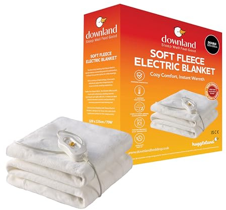 Downland Huggleland Electric Underblanket – Soft Fleece Heated Blanket with 3 Heat Settings & Fast Heat-Up, Machine Washable Heated Mattress Cover with Easy Fit Straps - 120x135cm