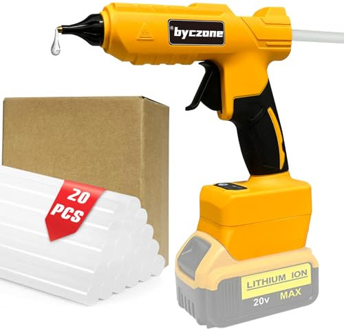 Pistola per colla senza fili con 20 bastoncini di colla (11 x 200 mm), compatibile con batteria DeWalt 20 V MAX, pistola per colla a caldo per artigianato, fai da te, arte, riparazioni domestiche