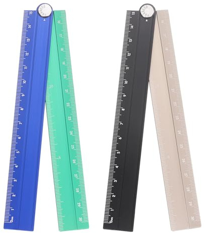 sourcing map 2pcs Folding Straight Ruler 30cm Metric Aluminum Alloy Protractor Foldable Angle Ruler Geometric Measuring Tool with Angle Line for Architects Artists Office, Black Gold/Blue Green
