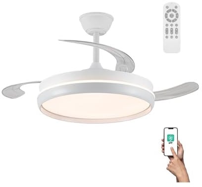 Ventilador LED aspas plegables Michu Evo 72W con Memoria de encendido, APP, Mando a distancia CCT 3000-4000-6000K, Intensidad Regulable, Silencioso