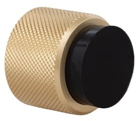 EVI Herrajes | Designer Wall Door Stop - Knurled Design - 28x28mm - Matte Brass - Black Rubber - Adhesive and Screw Mounting
