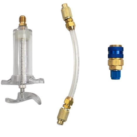 CWOQOCW Kompressor-Öleinspritzdüsen-Set, Auto-AC-Ölfarbstoff-Injektor, 30 ml mit Schnellkupplungsadapter 1/4 SAE für R134a HVAC Service-Werkzeug