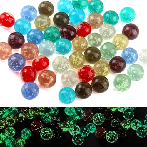Vaskula 50 Stück Glasmurmeln 16 mm Murmeln für Kinder mit Schwarze Stofftasche Murmeln Leuchten im Dunkeln für Marmorbahn Spiel Jungen und Mädchen Geschenke für Kinder 10 Farben