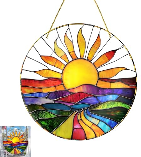 Sun Catchers for Windows Suncatchers for Windows Hanging Garden Ornaments | 20x20cm Stained Hanging Window Decorations with Rope, Used for Home Wall Bedroom Living Room Balcony Decoration