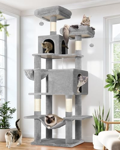 Globlazer F76 Kratzbaum 195 cm mit Große Katzenhaus Hängematte für 2 Katzen | Katzenbaum Stabil Weiche Plüsch, Sicherheit Kippschutz, Einfach zu installiere Aktivitätskratzbäume für Große Katzen Kätzchen