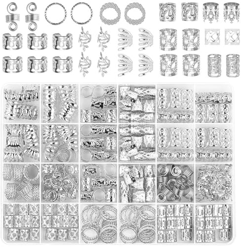 MOLIMOLI Bartperlen Set 290 Stück, Männer Haarperlen zum Klipsen, Dreadlocks Schmuck Wikinger mit Runen, Hair Beads Bartgummi Bartgummis Schwarz