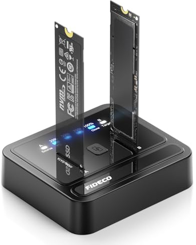FIDECO Base de Connexion M.2 NVMe SATA SSD, USB 3.2 Gen 2, 20Gbps Station d'accueil pour Disque Dur à Double Baie, Prend en Charge Le clonage Hors Ligne, UASP et Trim