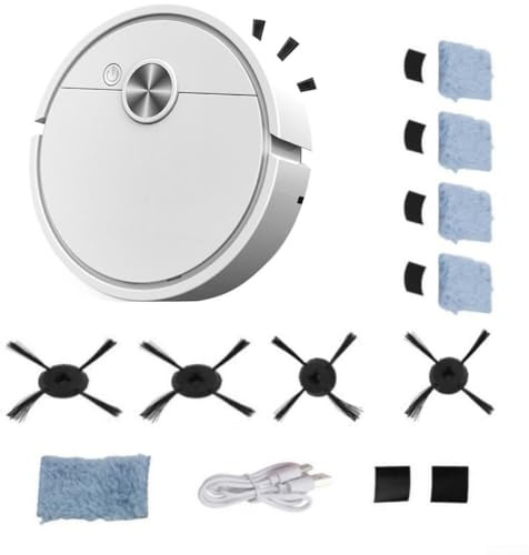 MeevrgR Robot aspirador con función simultánea de aspiración y trapeador 3 en 1 para una limpieza eficaz en suelos duros y alfombras de pelo bajo (blanco)