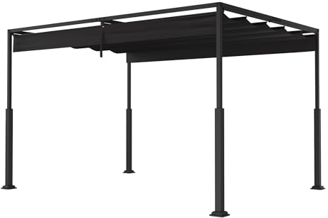 YUENFONG Terrassenpavillon 3x4m Pergola mit Verstellbarem Dach, Robustes Metallgestell, UV-Beständig und Wasserdicht Outdoor Pavillon für Garten, Patio und Terrasse, Schwarz