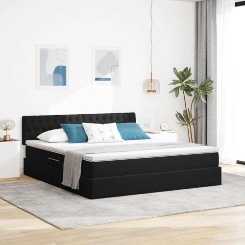 Massbinet Boxspringbett mit Stauraum Polsterbett Samt Gestepptes Design 180 x 200 cm Kopfteil Schwarz