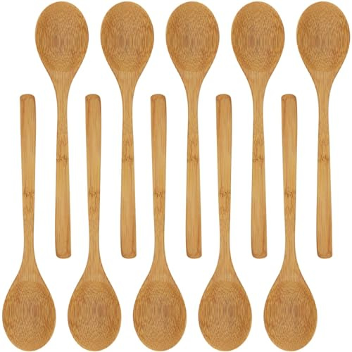 BambooMN 8 Reusable Solid Bamboo Deluxe Dinner Spoon - Dining Flatware - Kitchen Utensils - 10 pcs