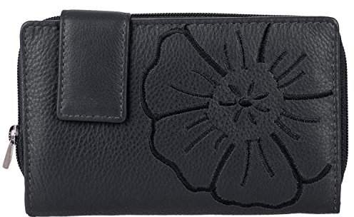 GoBago Leder Damen Geldbörse Portemonnaie Geldbeutel Damenbörse (Schwarz)