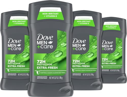 DOVE MEN + CARE Antiperspirant Deodorant Stick for Men 4 Count Extra Fresh with 72-hour Sweat & Odor Protection with 1/4 Moisturizing Cream & Long-lasting Citrus scent 2.7 oz