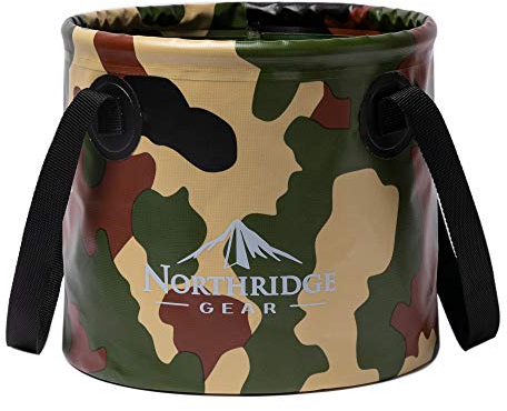 Falteimer Faltschüssel im trendigen Design | Für Camping, Angeln, Party und Garten | Einsetzbar als faltbare Wasch-Schüssel, Wasserkanister oder Falt-Spülbecken [Camouflage Grün, 15L]