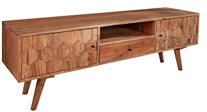 Riess Ambiente Massives TV Board Mystic Living 140cm Akazie Natur 3D Oberfläche Massivholz Akazienholz Lowboard Fernsehschrank Wohnzimmerschrank