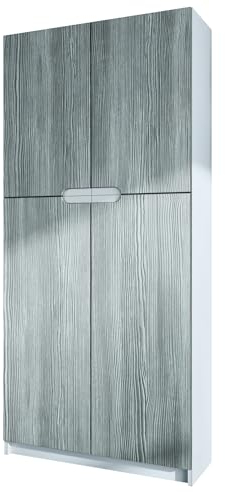 Vladon Büroschrank Logan V1, Made in Germany, Aktenschrank mit 5 Fächern und 4 Türen, Weiß matt/Avola-Anthrazit (82 x 185 x 37 cm)