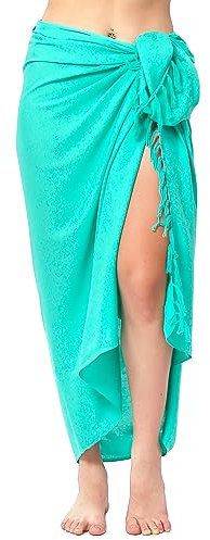 Pareo Sarong Tuch Damen Herren - Wickelrock Strand - Strandtuch blickdicht als Wickeltuch oder Handtuchkleid und Wickelkleid Unisex Frauen und Männer - mit Schnalle einfarbig Petrol Türkis Grün