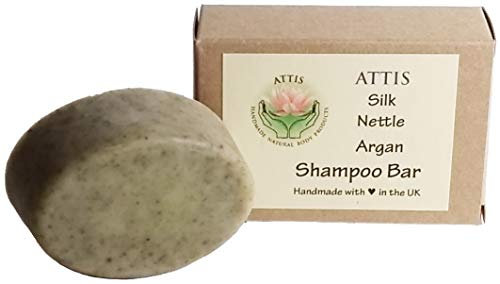 ATTIS Handmade Silk Nettle Argan Shampoo Bar | with Calcium Bentonite Clay | Tea Tree & Carrot Seed Essential Oils | Aloe Vera gel | Sulfate Free | For Men & Women