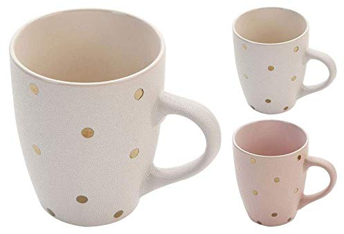 Set of 6 White Or Pink Textured Mugs with Gold Polka Dots
