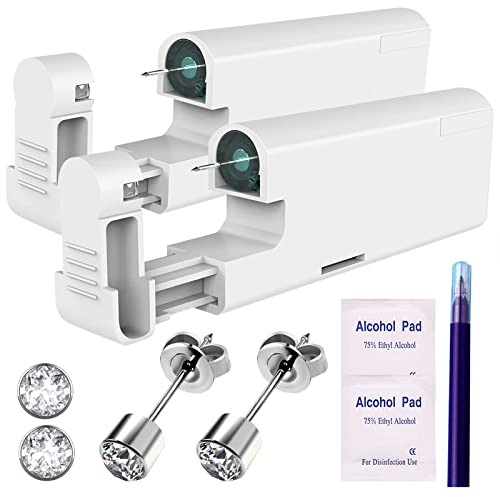 2pcs Pistolet à Clous D'Oreille Jetable Aseptique MéNage Pistolet De PerçAge D'Oreille Portable Pistolet De PerçAge D'Oreille Groupe Outils De PerçAge D'Oreille (Nouvelle GéNéRation) 4mm Argent