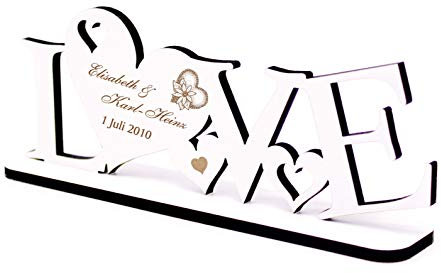 Dekolando Hochzeitsgeschenk Geldgeschenk Love Aufsteller mit Herzen - inkl. Personalisierung Name Datum - Geschenk Hochzeit 20 x 8 cm