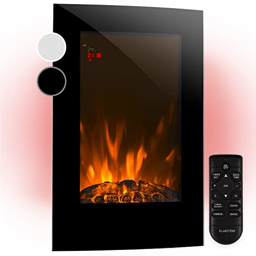 Klarstein Elektrokamin, Elektro Heizungen für Wohnzimmer & Innenräume, Elektrischer Kamin mit LED Flammen, Kamin zur Wandmontage, Heizlüfter mit Timer, Einstellbarer Thermostat, Heizung 2000 W