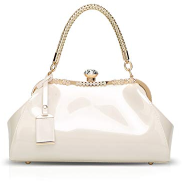 NICOLE & DORIS Handtaschen für Damen Lackleder Handtaschen Abendtasche für Party Hochzeit Schultertasche Weiß