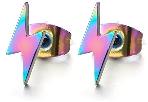 Regenbogen Oxidiert Blitz Bolzen Ohrstecker, Ohrringe für Herren Damen, Edelstahl Ohrschmuck, 1 Paar