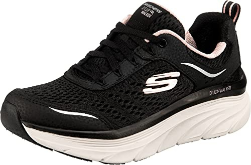 Skechers Women's D'lux Walker Infinite Motion Trainers,Black Leather Mesh Pink Trim,3 UK