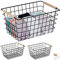 3 x Drahtkorb, Holzgriffe, rechteckig, Gitter Design, Kleidung, Accessoires, Metallkorb, HBT: 16x31x21 cm, schwarz