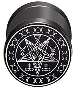 BlackAmazement Faux plug d'oreille en acier inoxydable 316L - Motif pentagramme et étoile - Pied de drude - Rune de Satan Lucifer - 10 mm - Noir - Pour homme et femme